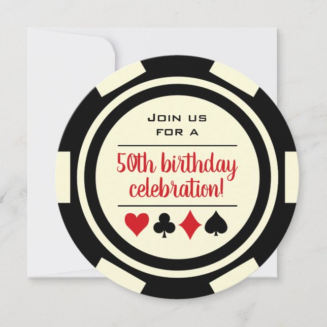 Invitation Anniversaire Black White Poker Chip Casino (Devant)
