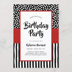 Invitation Anniversaire blanc et rouge noir lunatique