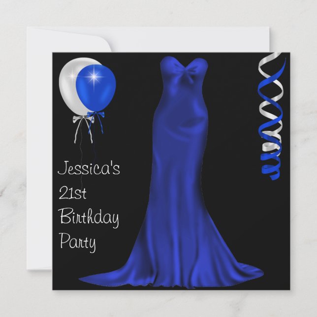 Invitation Anniversaire blanc noir de robe formelle de cobalt (Devant)