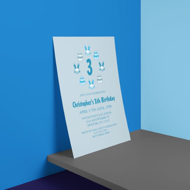 Invitation Anniversaire Bleu de Pâques 3 ans (Créateur téléchargé)