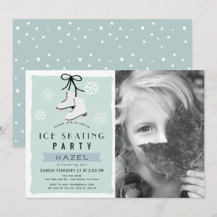 Invitation Anniversaire bleu d'hiver de partie de patinage de