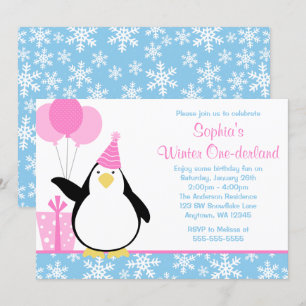 Invitation Anniversaire bleu d'Onederland d'hiver de flocons