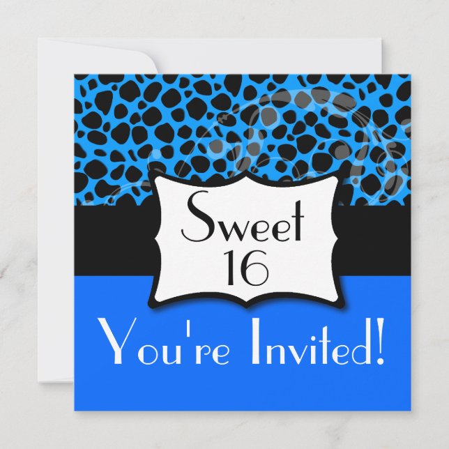 Invitation Anniversaire bleu du bonbon 16 à guépard (Devant)