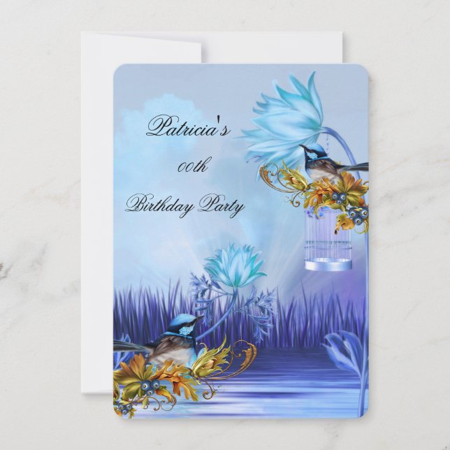 Invitation Anniversaire Bleu élégant oiseau bleu sarcelle lil (Devant)