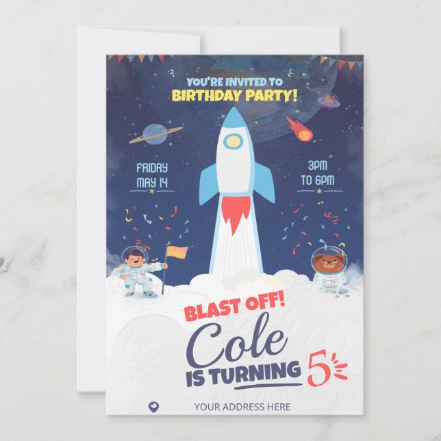 Invitation Anniversaire Bleu Espace Extérieur, Anniversaire A (Devant)