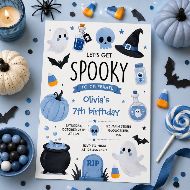 Invitation Anniversaire bleu Halloween effrayant (Créateur téléchargé)