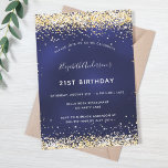 Invitation anniversaire bleu marine<br><div class="desc">Une invitation moderne,  élégante et glamour pour une fête d'anniversaire de 21e (ou tout âge). Un arrière - plan bleu marine,  décoré avec de la poussière de parties scintillant en faux or. La couleur bleue est inégale. Personnalisez et ajoutez votre nom et les détails de votre fête.</div>