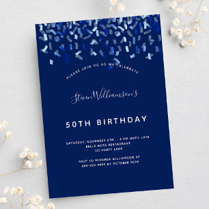 Invitation Anniversaire bleu marine confetti homme gars