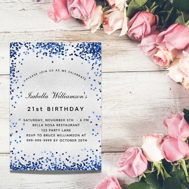 Invitation Anniversaire bleu marine confetti luxe (Créateur téléchargé)