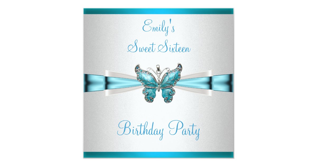 Invitation Anniversaire Bleu Turquoise De Papillon De Blanc Zazzle Fr