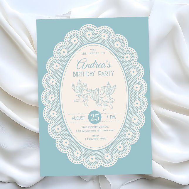 Invitation Anniversaire bleu vintage (Créateur téléchargé)