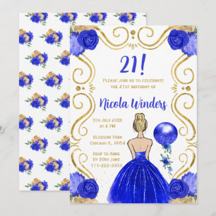 Invitation Anniversaire Blonde Princesse en Bleu Royal