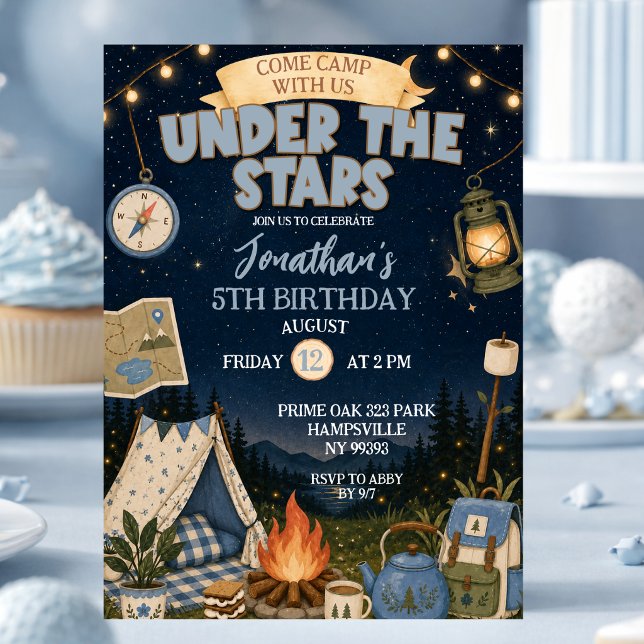 Invitation Anniversaire Blue Camp Under The Stars (Créateur téléchargé)