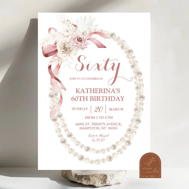 Invitation anniversaire Bohème Rose Perle (Créateur téléchargé)