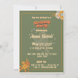 Invitation Anniversaire bohème super style rétro vieux look