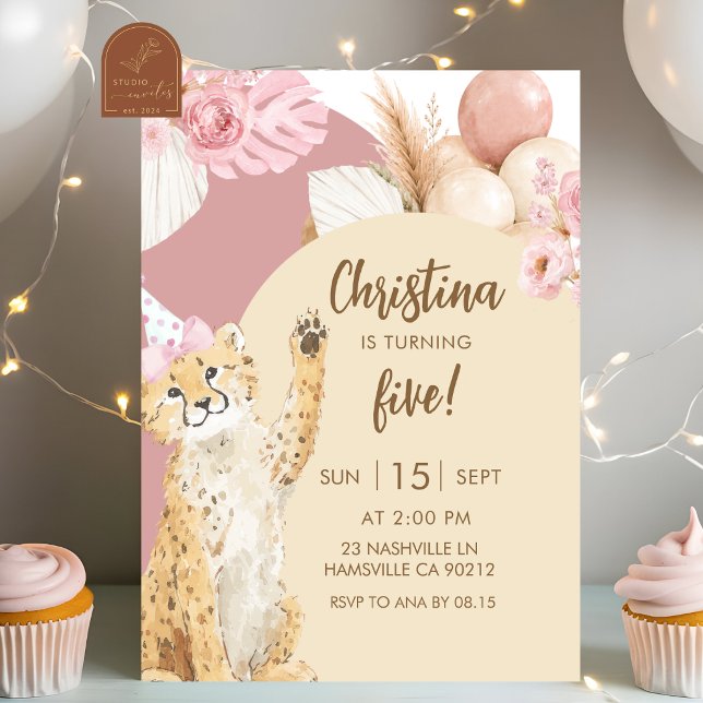 Invitation Anniversaire Boho Cheetah Savane (Créateur téléchargé)