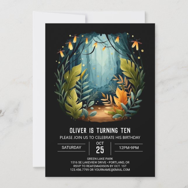 Invitation Anniversaire boisé enchanté de Woods Editable (Devant)