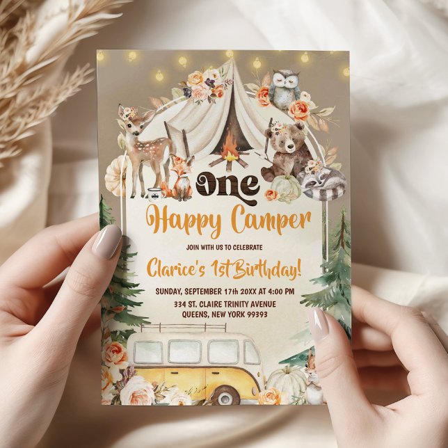 Invitation Anniversaire Bonheur de campeur de la forêt boho d (Créateur téléchargé)