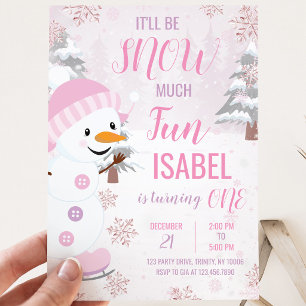 Invitation Anniversaire Bonhomme de Neige Rose