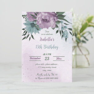 Invitation anniversaire botanique des fleurs bleues violettes