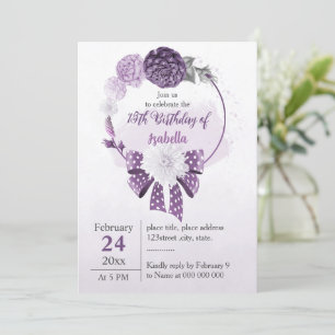 Invitation Anniversaire botanique des fleurs violettes romant