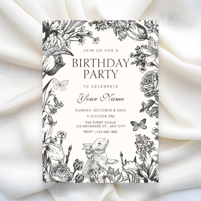 Invitation Anniversaire botanique floral vintage (Créateur téléchargé)