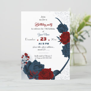 Invitation anniversaire botanique marine et florale rouge élé