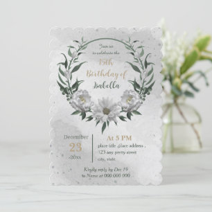 Invitation anniversaire botanique romantique de fleurs blanch