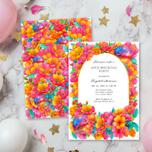 Invitation Anniversaire Boule Disco Florale Pailletée Rose Ch