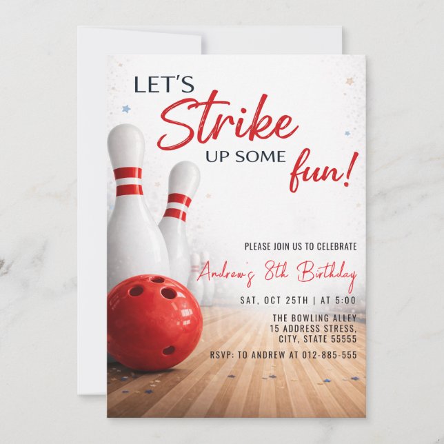 Invitation Anniversaire Bowling moderne personnalisé (Devant)