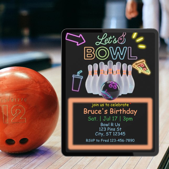 Invitation Anniversaire Bowling Néon (Créateur téléchargé)