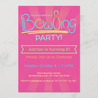 Invitation Anniversaire Bowling Party-Rose