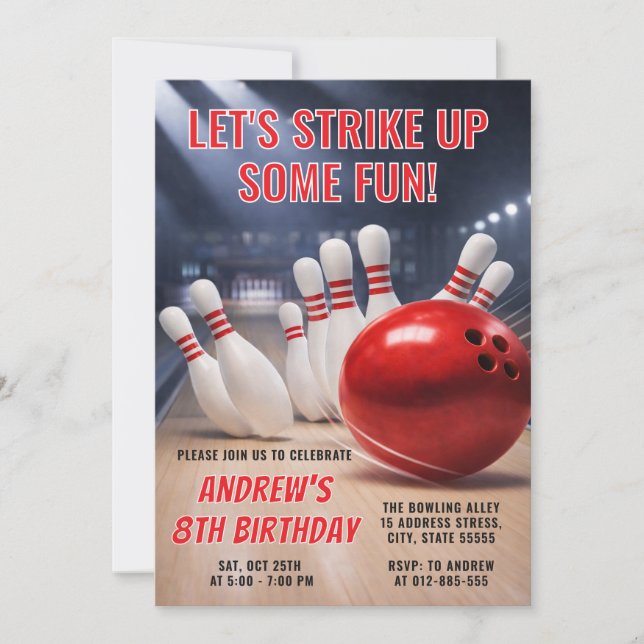 Invitation Anniversaire Bowling RED personnalisé (Devant)