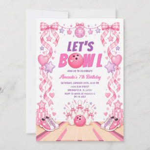 Invitation Anniversaire Bowling Rose Bow Lettre à Carreaux Ré
