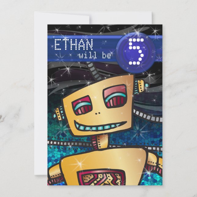 Invitation Anniversaire Boy Robot Comic Book Hero Space SciFi (Devant)