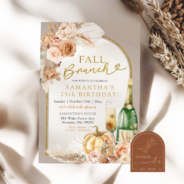 Invitation Anniversaire brunch bohème automne beige et ivoire (Créateur téléchargé)