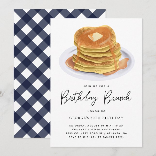 Invitation Anniversaire Brunch Pancakes Party (Devant / Derrière)