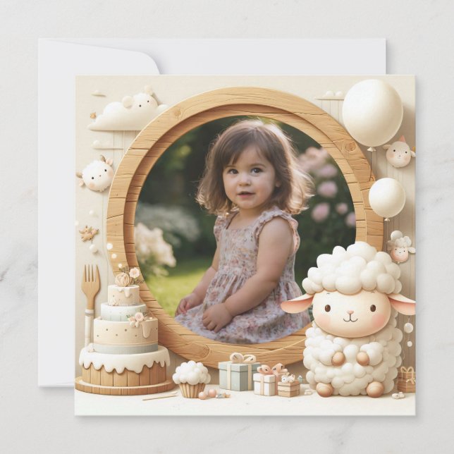 Invitation Anniversaire Cadre ovin pour la photo (Devant)