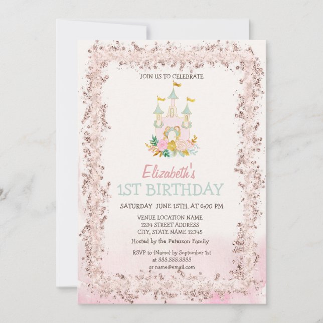 Invitation Anniversaire Cadre Paillettes Château A (Devant)