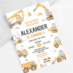 Invitation Anniversaire Camion de Construction Orange Jaune