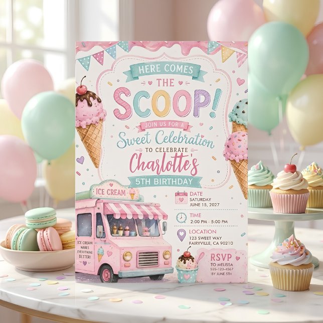 Invitation Anniversaire Camion de Glace Pastel (Créateur téléchargé)
