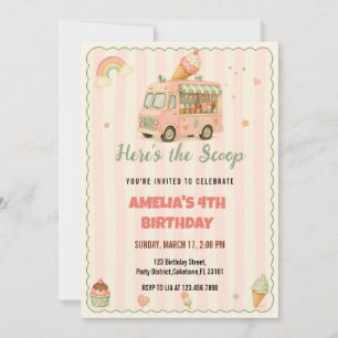 Invitation Anniversaire Camion de Glace Rose Mignon Aquarelle