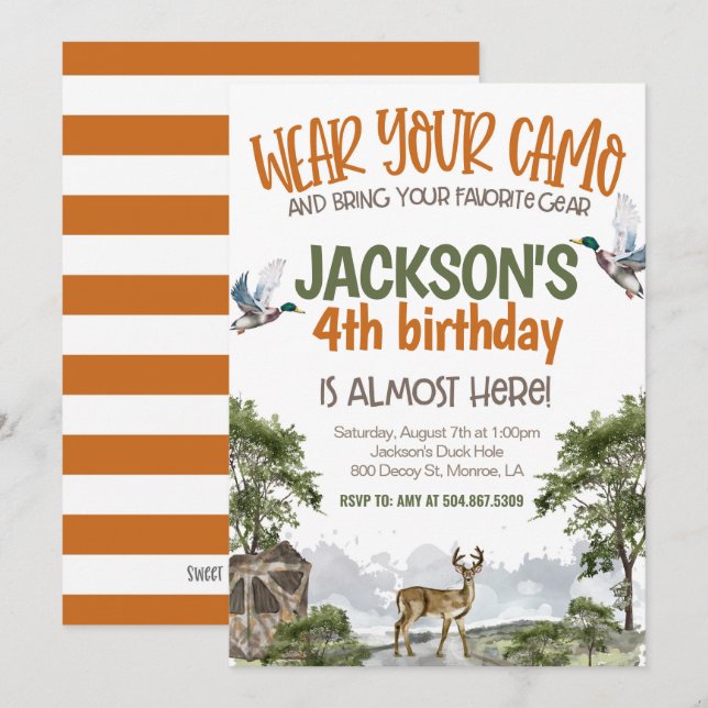 Invitation Anniversaire Camo Deer Hunter (Devant / Derrière)