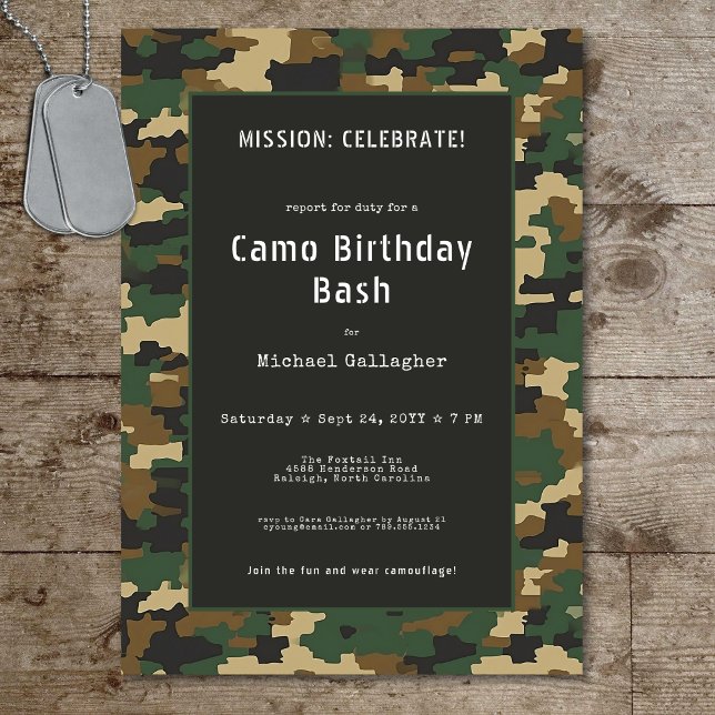 Invitation Anniversaire Camouflage Militaire Soldat (Military Soldier Camouflage Birthday Invitation)