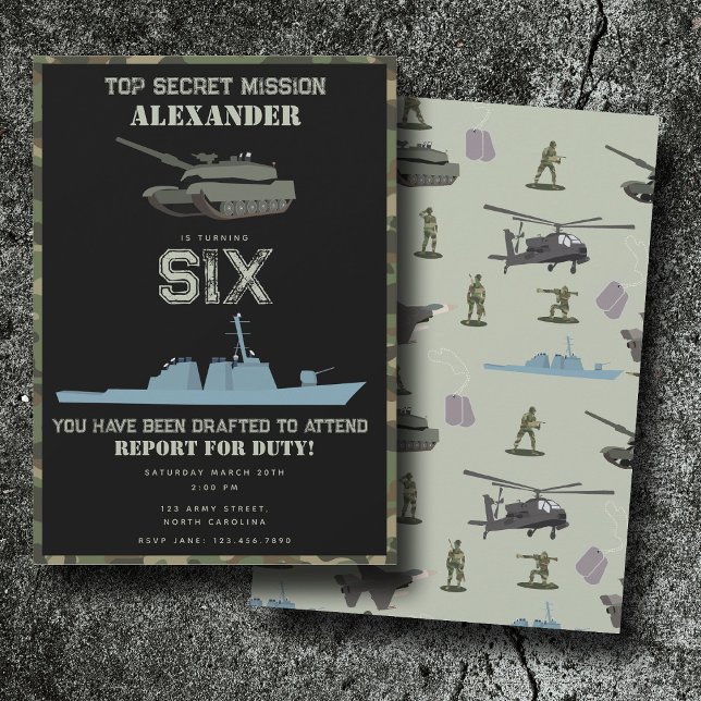 Invitation Anniversaire Camouflage Militaire Vert Camo Armée (Army Military Camouflage Green Camo Birthday Invitation)