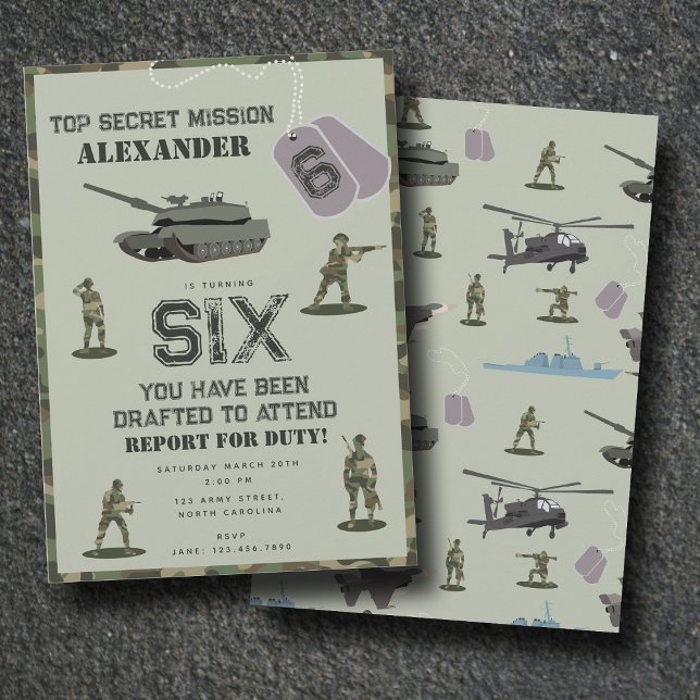Invitation Anniversaire Camouflage Militaire Vert Camo Armée (Army Military Camouflage Green Camo Birthday Invitation)