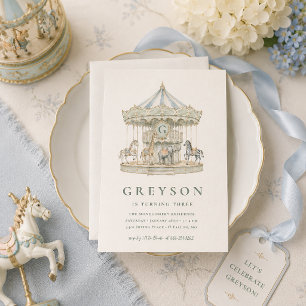 Invitation Anniversaire Carrousel Aquarelle Vintage