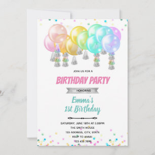 Invitation anniversaire carte ballon pastel