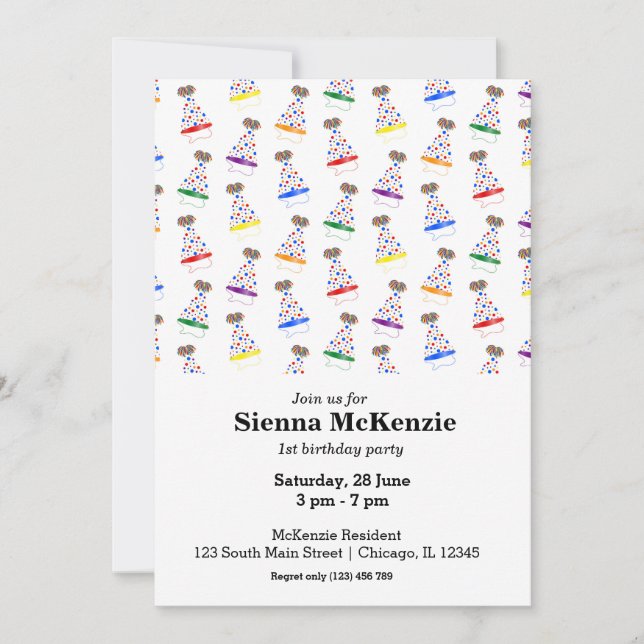 Invitation Anniversaire casquette arc-en-ciel (Devant)