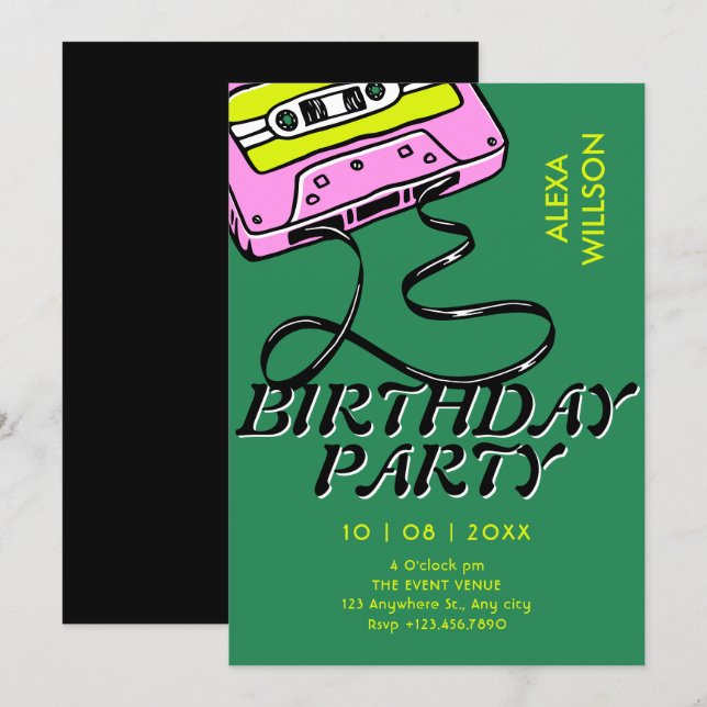 Invitation Anniversaire cassette rétro (Devant / Derrière)